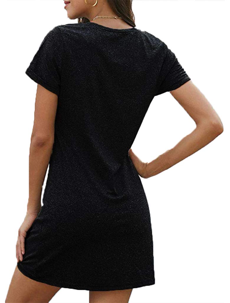 Locryz Short Sleeve Dresses for Women Summer V Neck Twist Knot Casual T Shirt Dress S Black - Image 2